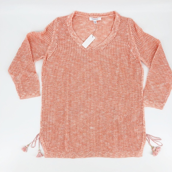 NWT Talbots Peach Coral Mesh Side Tie Sweater SMP - Picture 2 of 8
